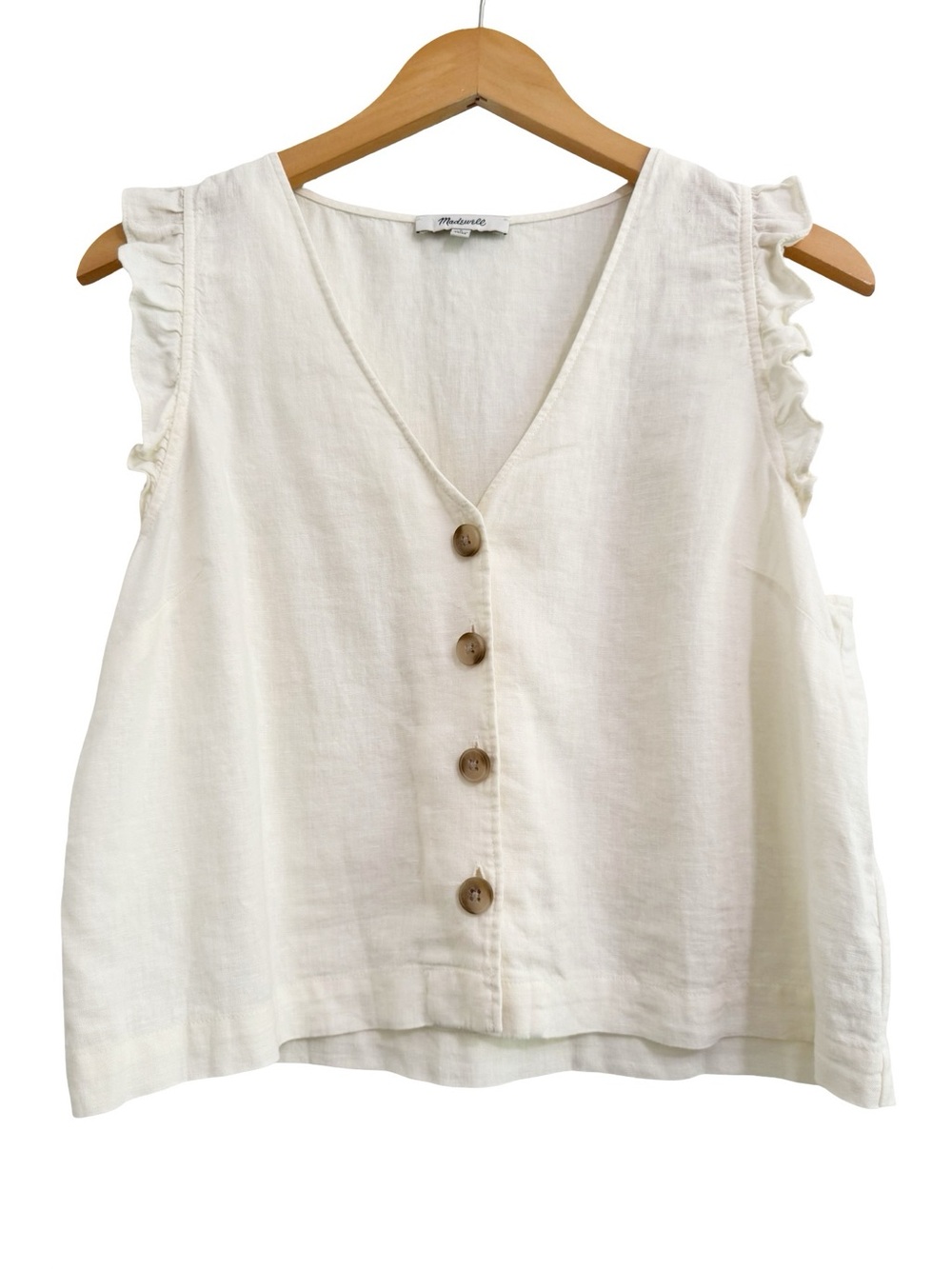 Madewell Cream Button-Front Ruffle Sleeve Tank